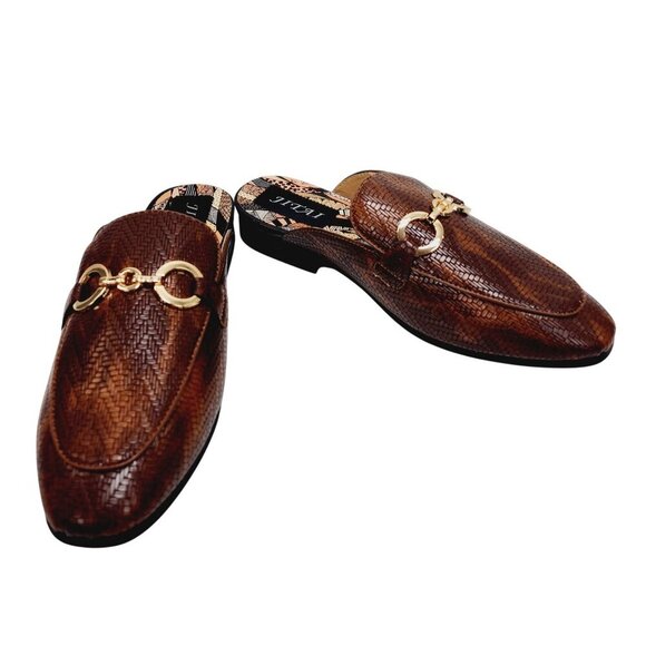 Jitai Womens Brown Slip-On Loafers With Gold Buckle Accent Size 8 Faux Leather - Picture 6 of 13